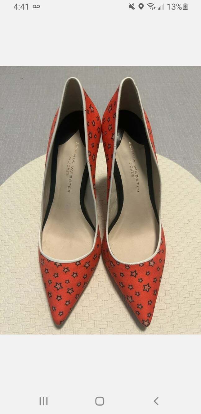 Sophia Webster JCrew Lola Star Printed Twill Pumps 9 (39.5) Orange High-Heels